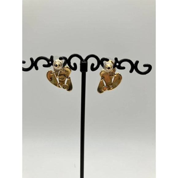 Vintage FM 1980s Gold-Tone White Enamel Leaf 7/8 Inch Earrings! - Picture 3 of 9